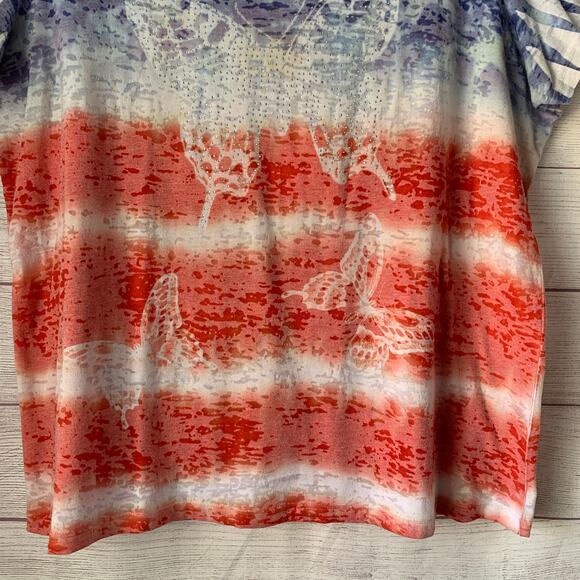FRESH Red White Blue Butterfly Top Jeweled Stars and Stripes Size 1X - Picture 3 of 15